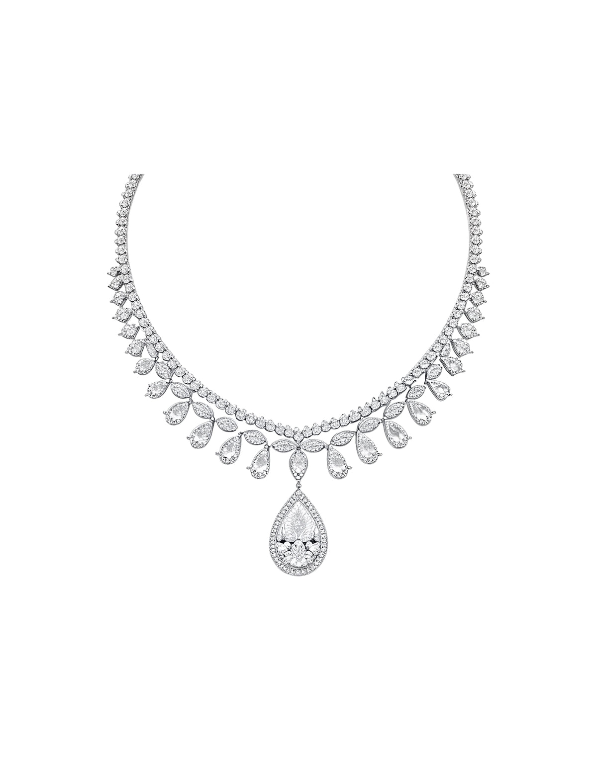 Luxurious Diamond Teardrop Fringe Necklace