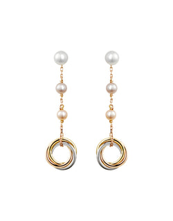 Modern Pearl and Gold Circle Drop Earrings