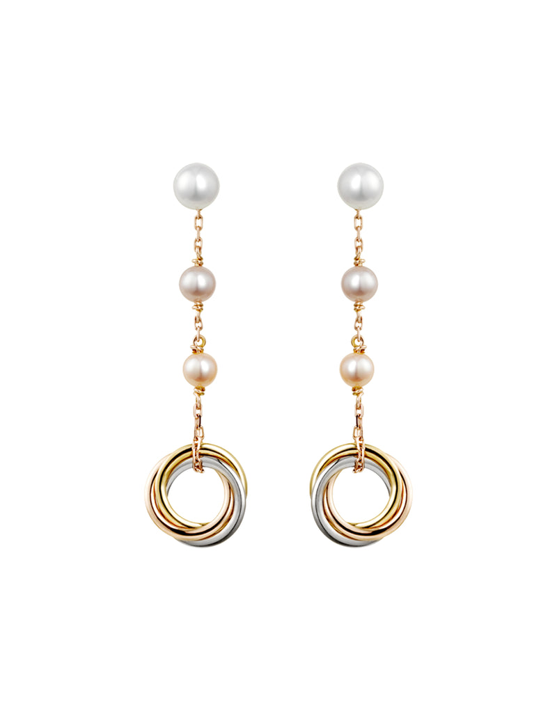 Modern Pearl and Gold Circle Drop Earrings