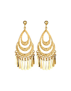Bohemian Gold Chandelier Earrings with Fringe