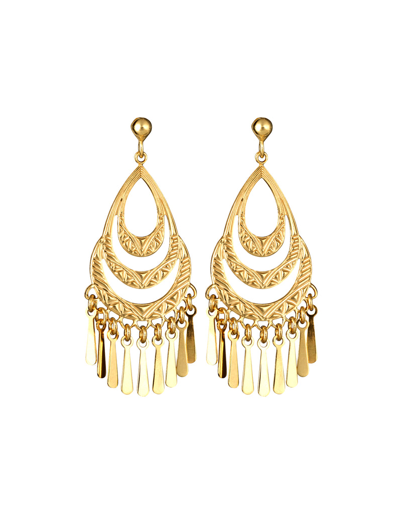 Bohemian Gold Chandelier Earrings with Fringe