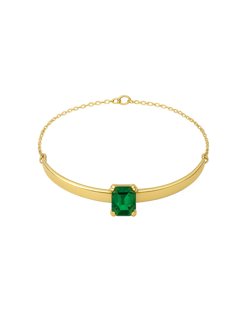 Elegant Gold Collar Necklace with Emerald Gemstone
