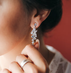 Glamorous Diamond Cluster Drop Earrings