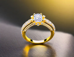 Magnificent Gold Diamond Engagement Ring with Three-Stone Design